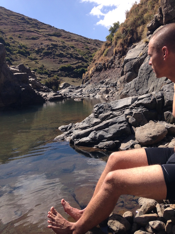 Taking a dip in the chilly stream.